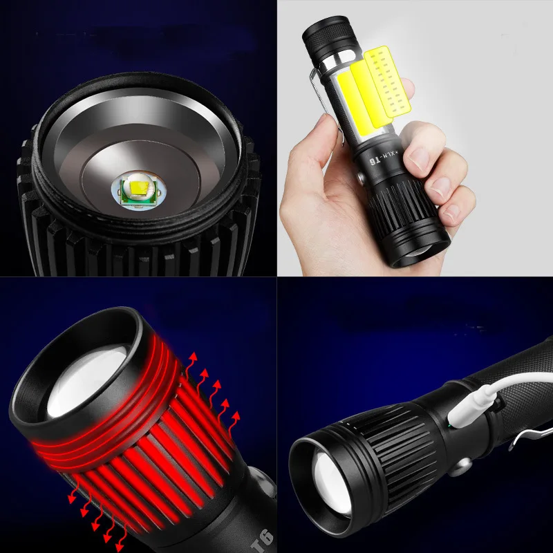 CLAITE A GT01 COB светодиодный фонарик T6/L8 LED двойной свет USB перезаряжаемые