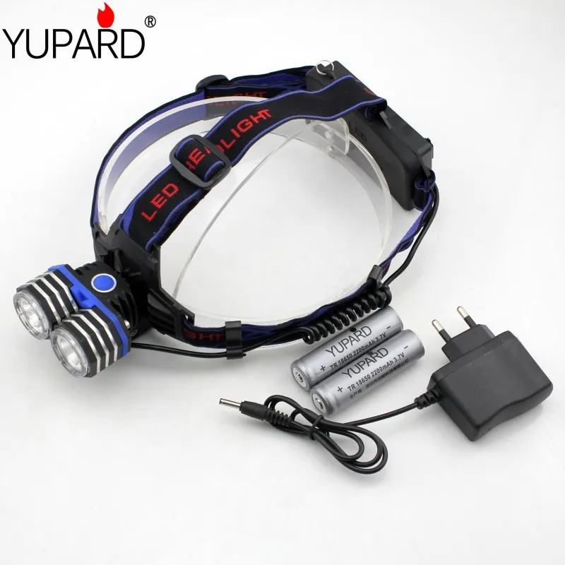 Налобный фонарь YUPARD 2 светодиодных лампы XM-L T6 внешний аккумулятор USB 3 * AAA AA 18650 +