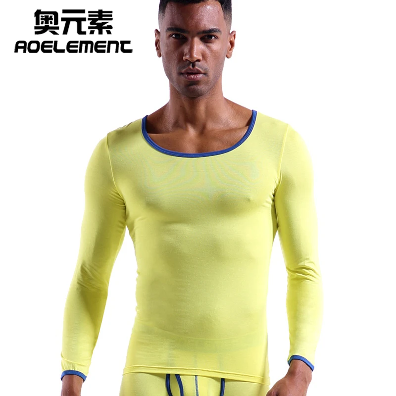 Мужское облегающее нижнее белье из модала с круглым вырезом осенняя тонкая