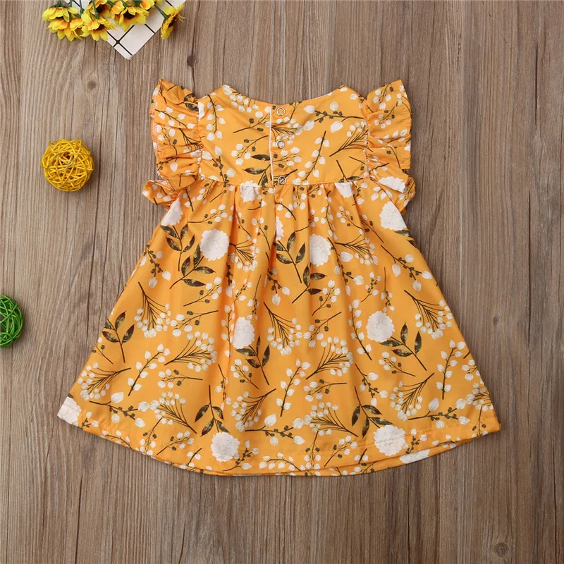 Casual Toddler Kids Baby Girls Floral Dress Ruffle Fly Sleeve Sundress Flowers Button Tutu Beach Girl Cotton Clothes 6M-3Y | Детская