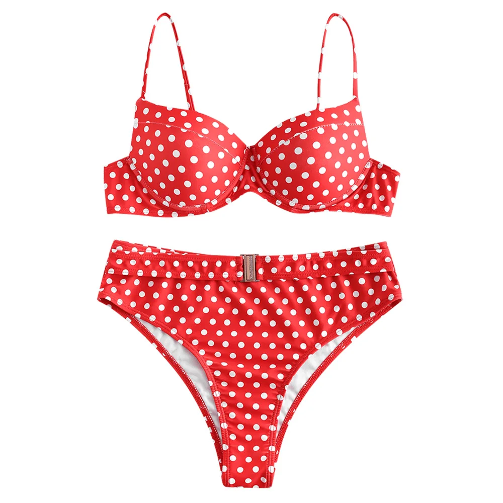 Женский купальник бикини ZAFUL в горошек с пуш апом|Купальники| |