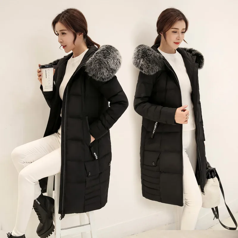 2017 New Korean Version of the Thick Fashion Slim Down Big Fur Collar Coats Women in Long Section Women's down Jacket | Женская