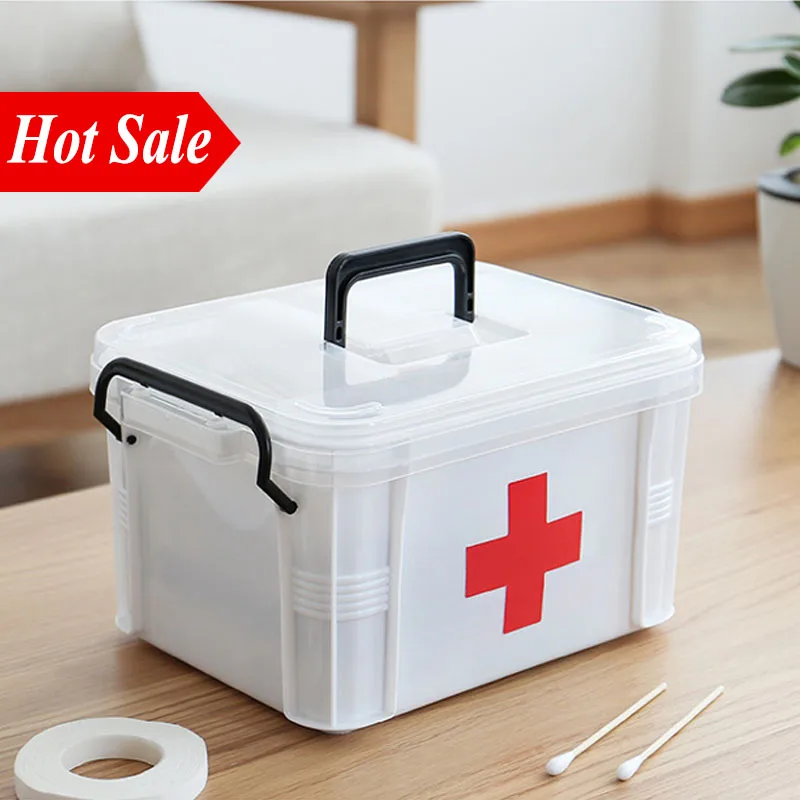 Белая пластиковая Домашняя аптечка медицинская коробка 2 слоя портативная