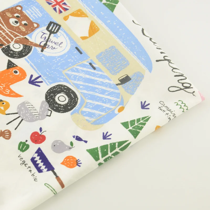 Home Textile Decoration Tissue Quilting Happy Camping Cotton Fabric Tecido Bedding Teramila Fabrics Sewing Cloth Craft Patchwork|patchwork