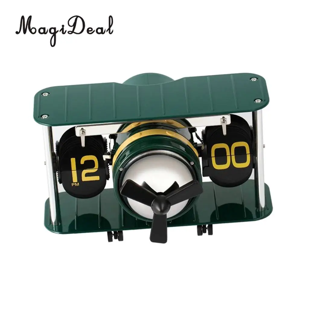 

Biplane Model Airplane Shaped Table Clock Desktop Retro Flip Clock Stainless Steel Flip Internal Gear Operated Quartz Clock