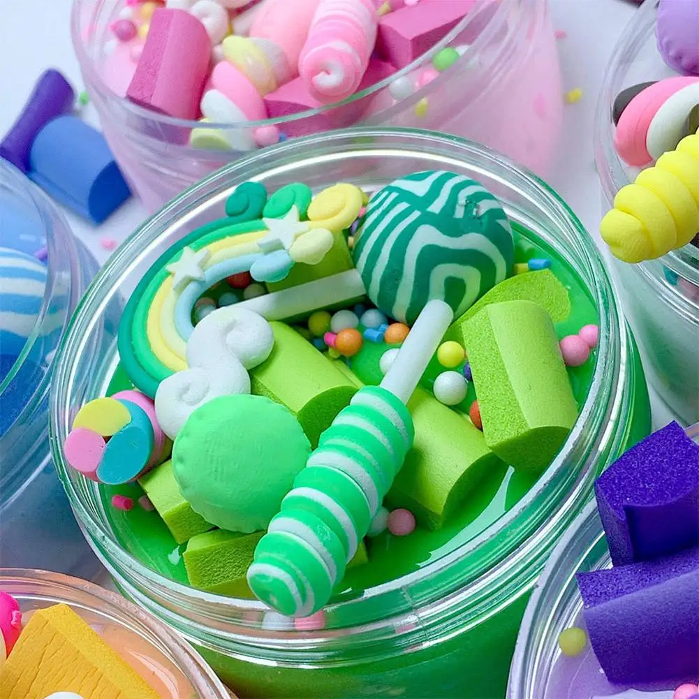 Дети DIY Радуга Леденец слизь снятие стресса игрушка хлопок грязь дети