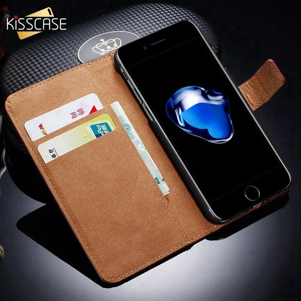 KISSCASE флип-чехол для телефона из ПУ iPhone 5 5S X 10 роскошные чехлы-бумажники 7 8 6 6s Plus