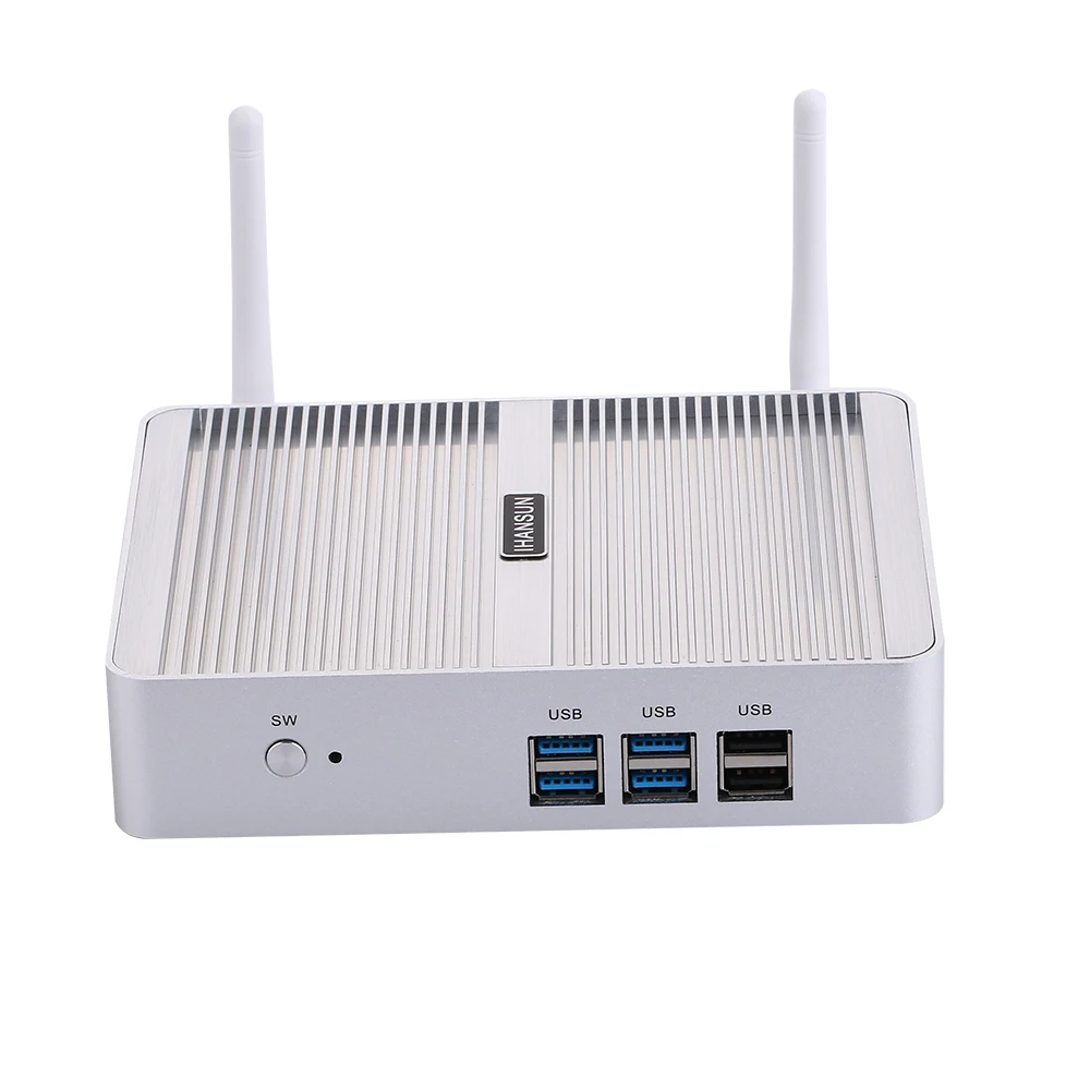 Безвентиляторный мини ПК Intel Celeron N3050 Windows 10/Ubuntu серебристый [HUNSN BM04] (WiFi/2 HDMI/4USB3. 0/2USB2.