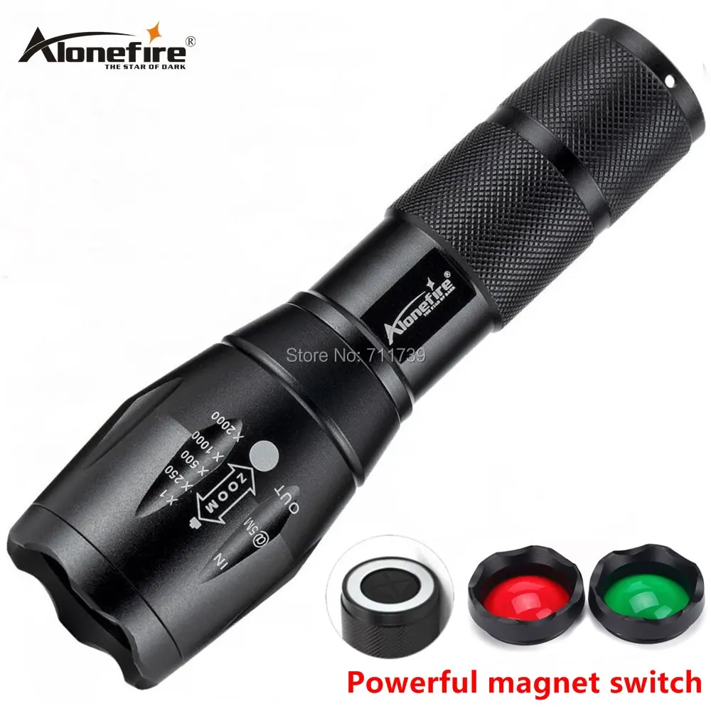 

AloneFire Cree Xml T6 Tactical LED Flashlight lantern Hunting torch E17 G700-N Zoom Torch Red Green Lens Spotlight 18650 battery