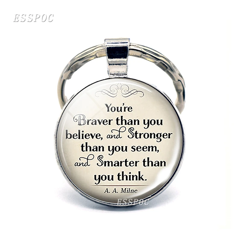 

"You're Braver Than You Believe ..." Life Inspirational Keychain Pendant Quote Key Ring Glass Cabochon Jewelry Gift