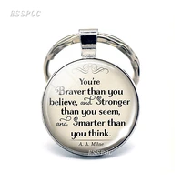 youre braver than you believe life inspirational key chain pendant quote key ring glass cabochon jewelry gift