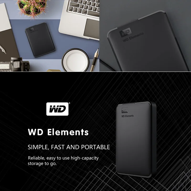 WD элементы Портативный внешний жесткий диск HD 1 ТБ 2 высокой емкости SATA USB 3 0