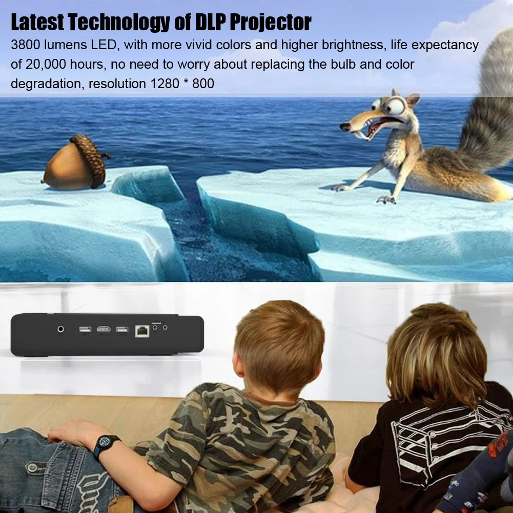 Портативный 3D мини домашний проектор HD 1080P DLP умный медиаплеер HDMI USB Домашний