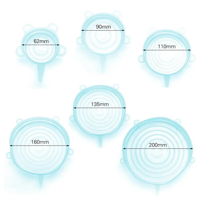 6 шт./компл. универсальные силиконовые крышки растягивающиеся для всасывания