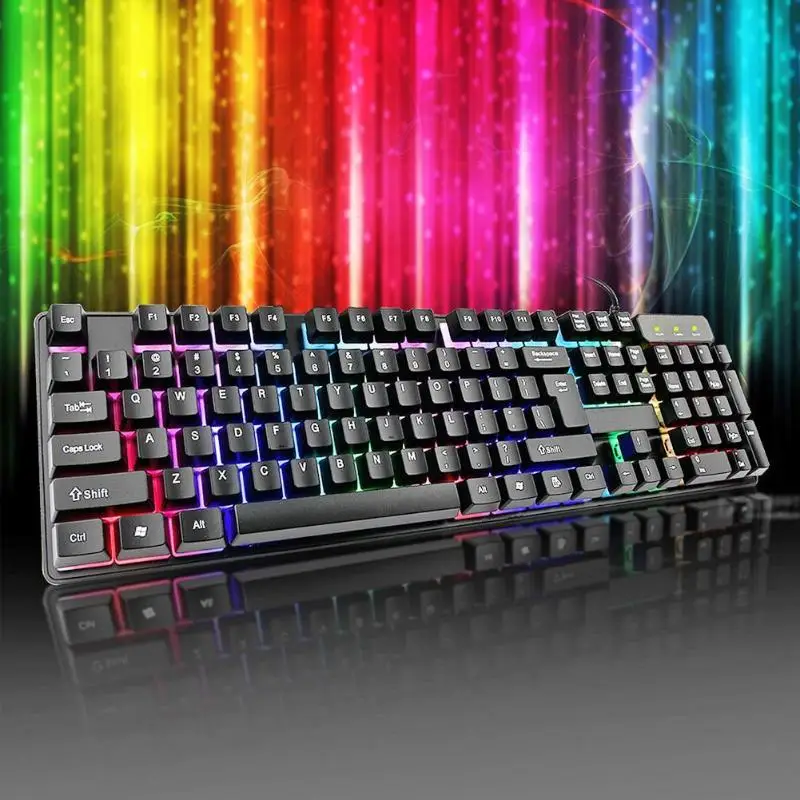 RGB подсветка с подсветкой игровая клавиатура подвеской Радуга USB Проводная Игра