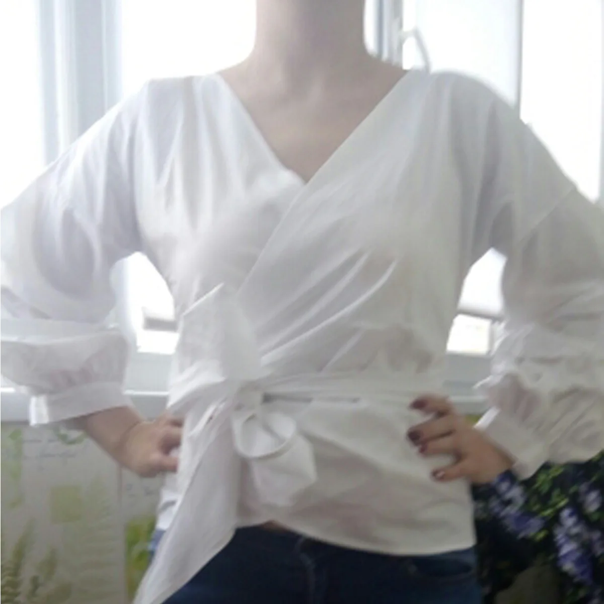 

Suit-dress Fashion V women Strapless Bow Shirt Lattice Bandage Jacket blouse femme streetwear