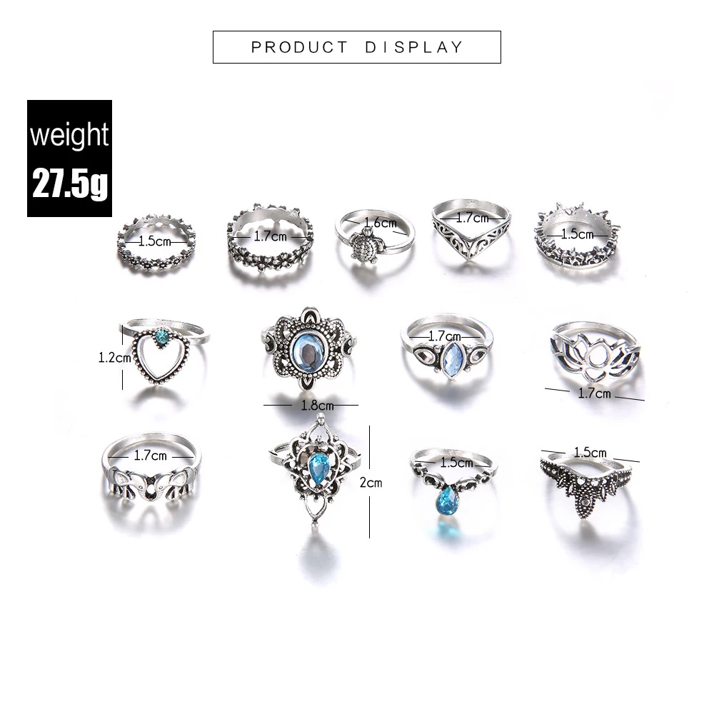 Женское Винтажное кольцо ProYearn серебряное с голубым камнем набор колец для