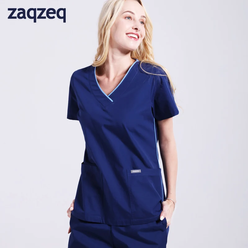 Unisex short sleeve Workwear V-Neck Top &amp Drawstring Pant Solid Colors Scrub Set | Женская одежда