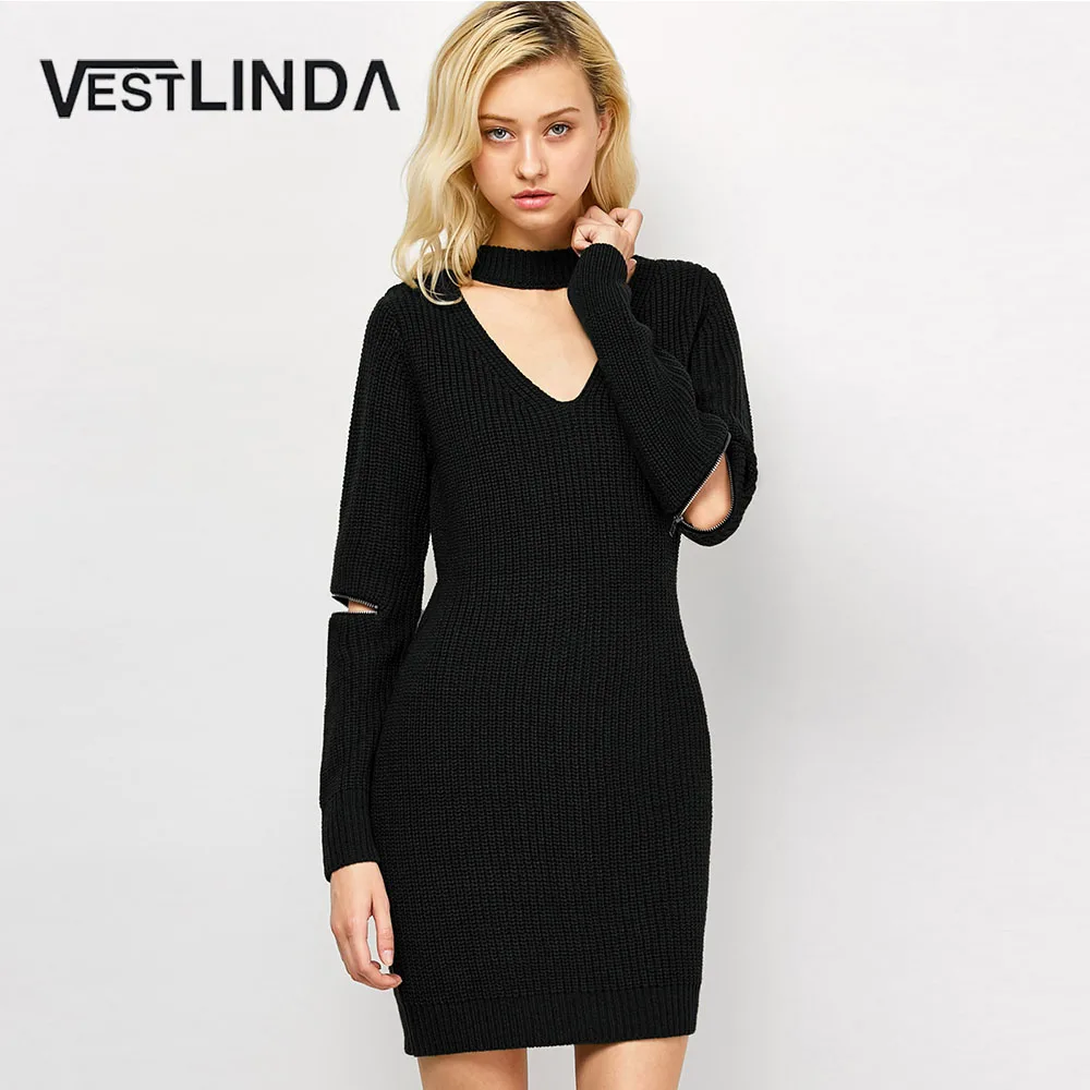 Женское трикотажное мини-платье VESTLINDA винтажное платье-свитер с V-образным