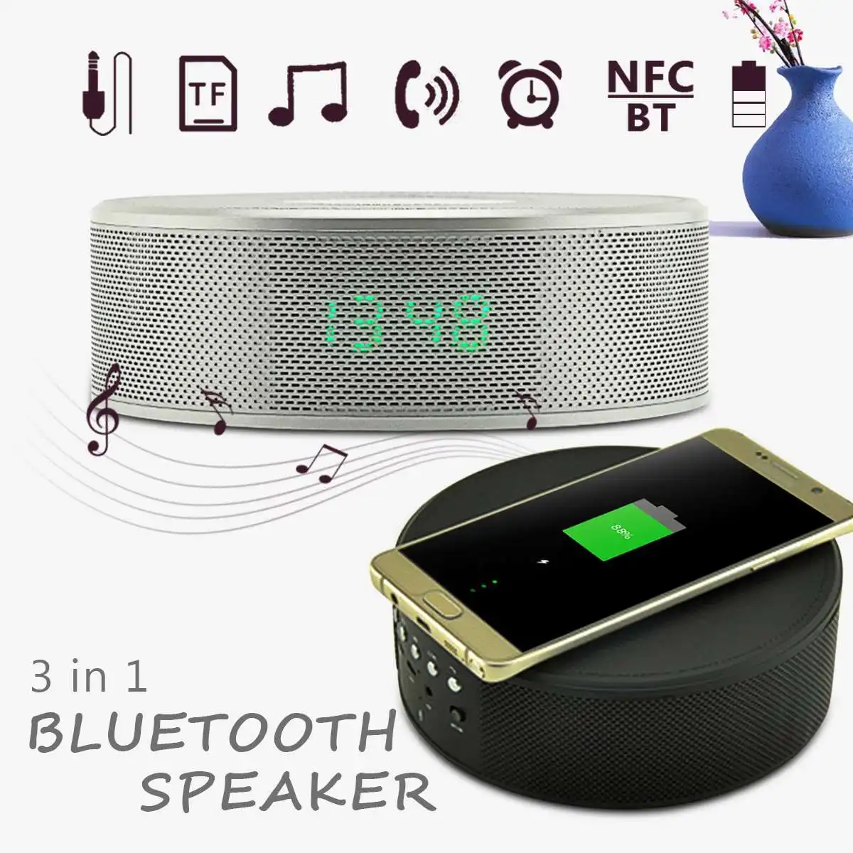 4 в 1 Qi Беспроводное зарядное устройство bluetooth NFC динамик с будильником fm-радио TF AUX для samsung для iPhone X XR XS MaX 8
