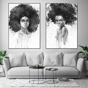 African Women Black and White Print Colored Poster Canvas Painting Tribal Wall Art Wall Pictures for Living Room Home Decoration