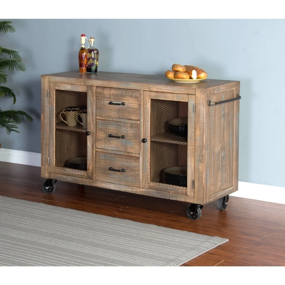 Современный Pine Rolling Server с роликами коричневый|Приставной столик| |