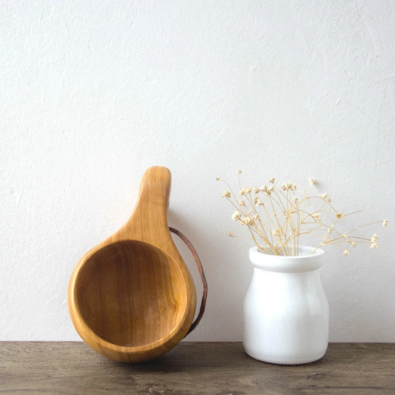 Кофейная чашка Hevea из натурального цельного дерева с веревкой портативная