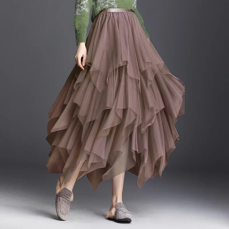 LANMREM 2020 New Korean Style Fashion Loose Irregular Mesh Patchwork Skirt For Women's Summer Casual Bottoms QG193 | Женская одежда