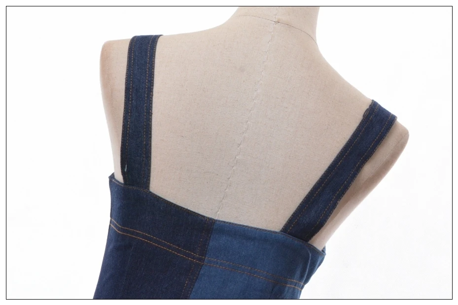 

Hit Colors Jumpsuits For Women Suspender High Waist Strapless Denim Wide Leg Pants Female 2019 Spring Patchwork Romper A9299