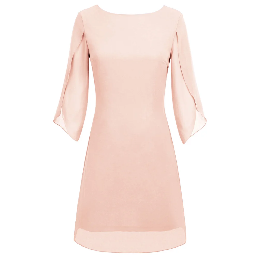 GK одноцветные женские элегантные летние двухслойные 3/4 платья с раздельными