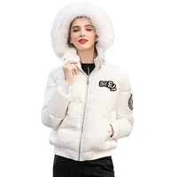 winter women white duck down parkas female letter down jacket ladies short warm coat gentle soft hooded fur collar coat hj71