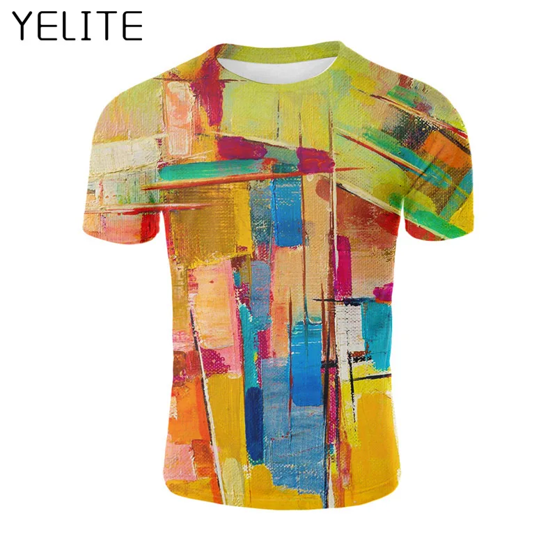 YELITE 3D футболка с короткими рукавами Мужская масляной росписью Геометрическая