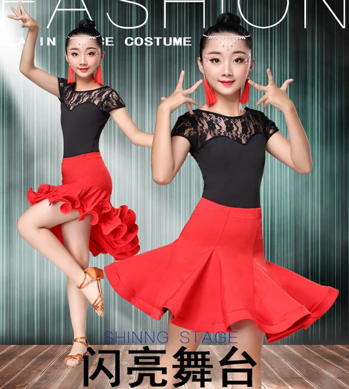 Кружевная детская одежда для латинских танцев Платье бальных девочек Трико