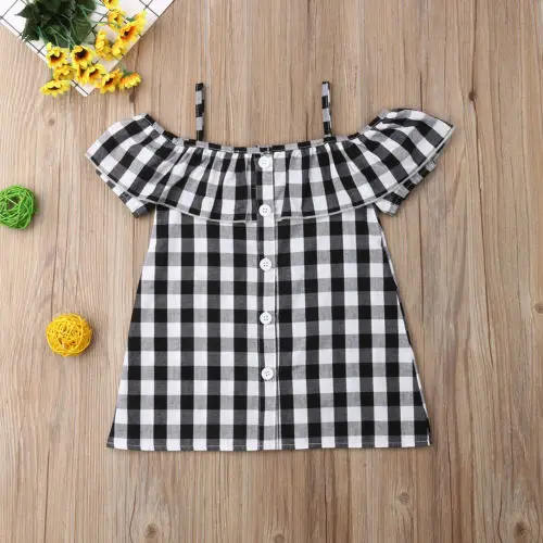 Toddler Check Dress Infant Baby Girl Off Shoulder Plaid Ruffle Princess Tutu Dresses Summer Children Outfit1-6Y | Детская одежда и
