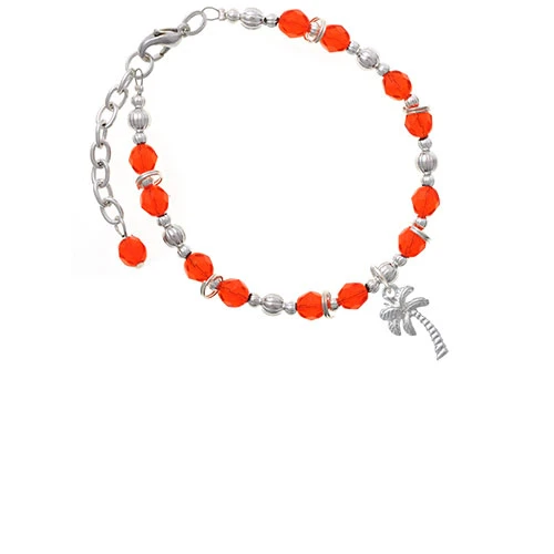 Серебряный браслет из пальмы с оранжевыми бусинами| |