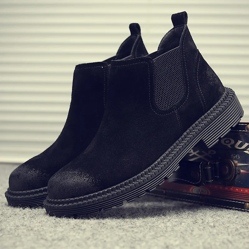 Ботинки мужские мотоциклетные с круглым носком Модные полусапоги на платформе