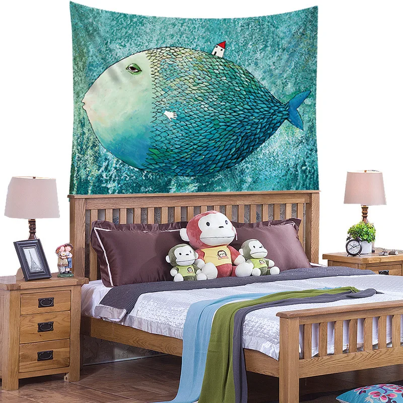 Милый гобелен с изображением большой головы рыбы настенные Висячие гобелены