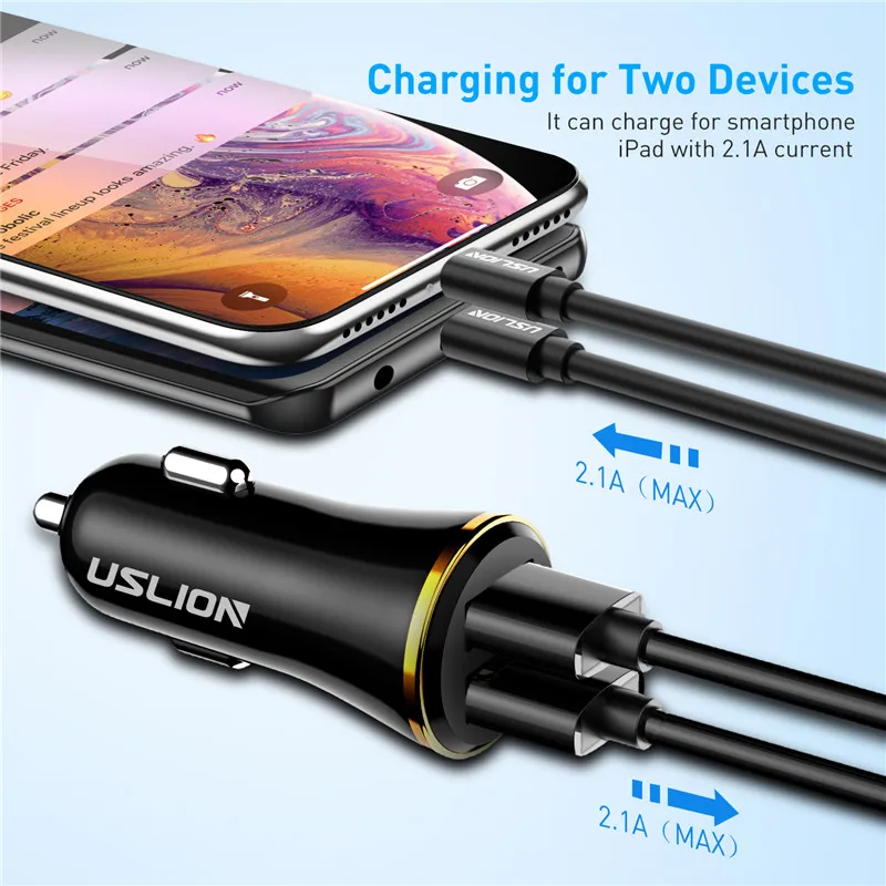 USLION двойной зарядное устройство usb 5 в 2 4 Быстрый порта быстрое автомобильное для