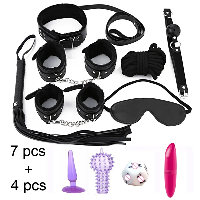11pcs Sex Handcuffs Flirting Whip Mask Mouth Gag Bullet Vibrator Anal Plug Fetish SM Bondage Set Adult Games BDSM Toys | Красота и