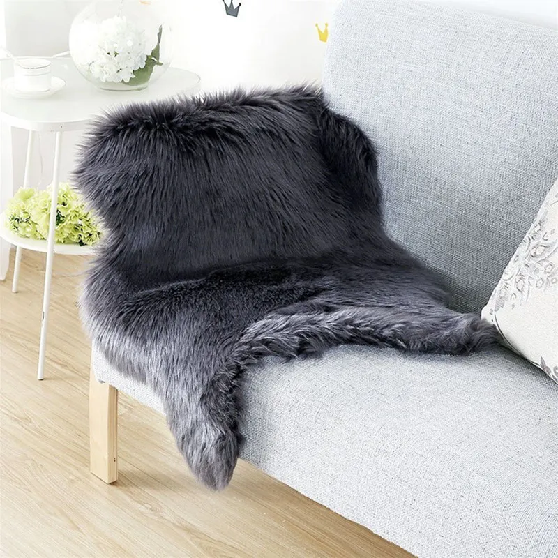 White Imitation Sheepskin Rug Bedroom Living Room Bed (Gray) | Дом и сад