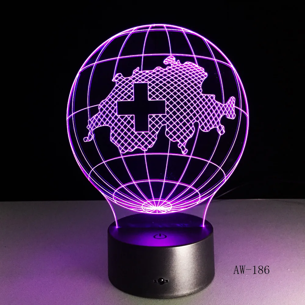 3D лампа 7 цветов градиент Швейцария карта RGB светодиодная Ночная Иллюзия для