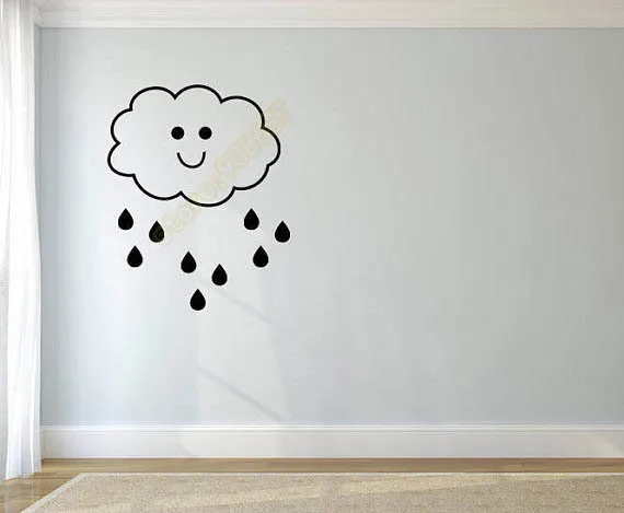 Симпатичная улыбающаяся детская комната наклейка в виде облаков и дождей