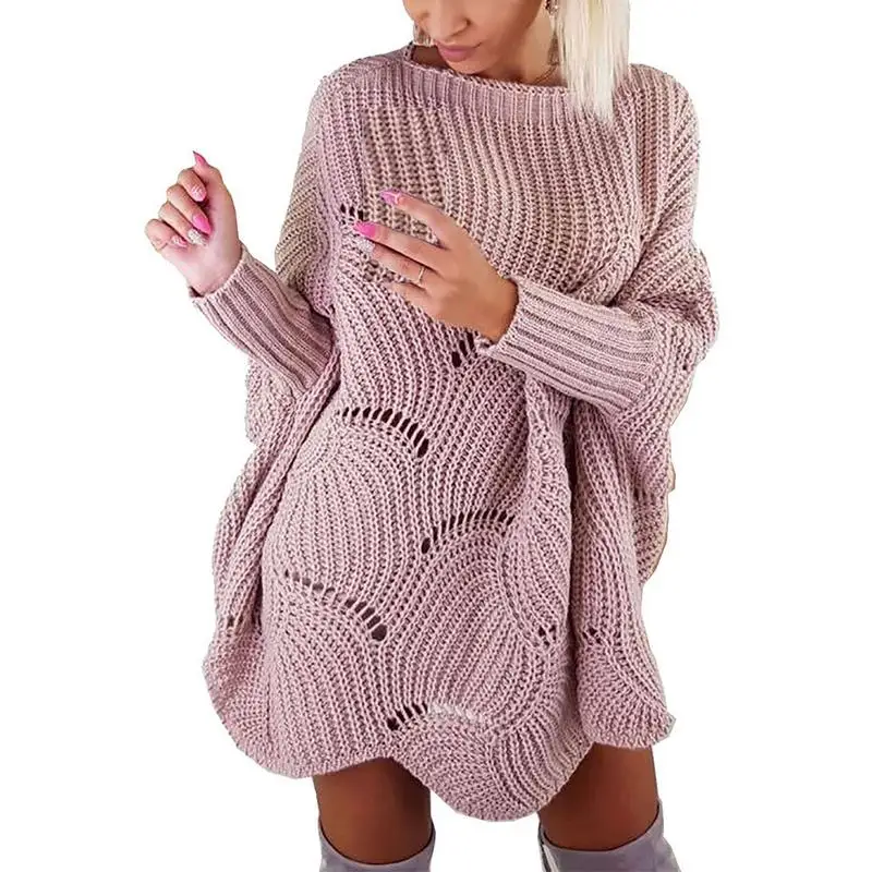 Loose Round Neck Casual Large Size Knitted Sweater Hook Flowers Hollow Long Sleeve Autumn Winter Sexy Women Streetwear | Женская одежда