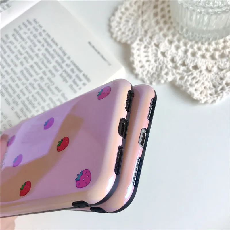 Kawaii японский розовый клубничный Blu-Ray чехол для телефона iPhone 7 Puls 6 6S 8 X XS Чехлы