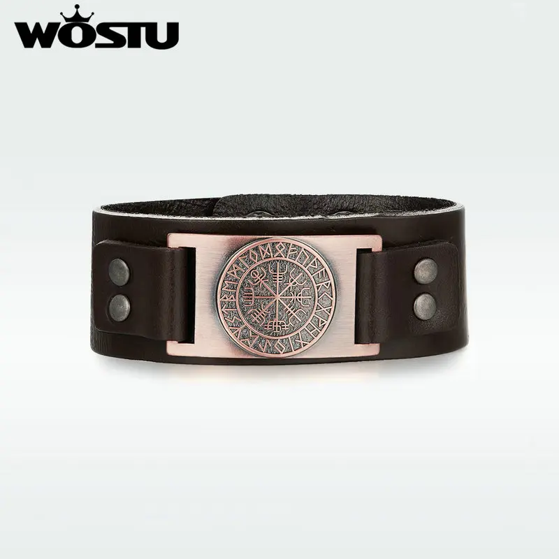 WOSTU 2019 Viking Vegvisir Compass Bangle Bracelet Ancient legend Nordic Runes Men Jewelry Odin Symbol Leather Bracelets SDQ0351 | Украшения
