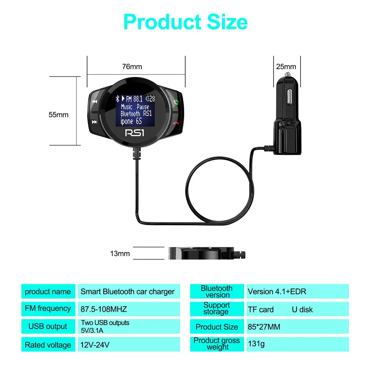 Vingtank Bluetooth FM Transmitter Car MP3 Player Modulator Handsfree Dual USB 3.1A Quick Charger for iPhone X | Автомобили и