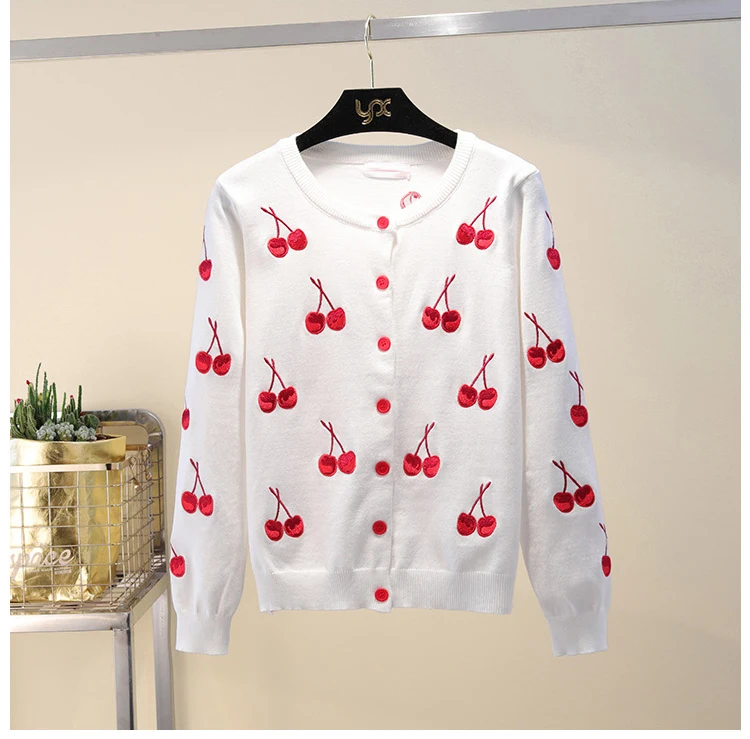 Women's Knitting Cardigan Sweater Female tops Cherry Printing Women Cardigans 2019 Spring Autumn Fashion Jacket |