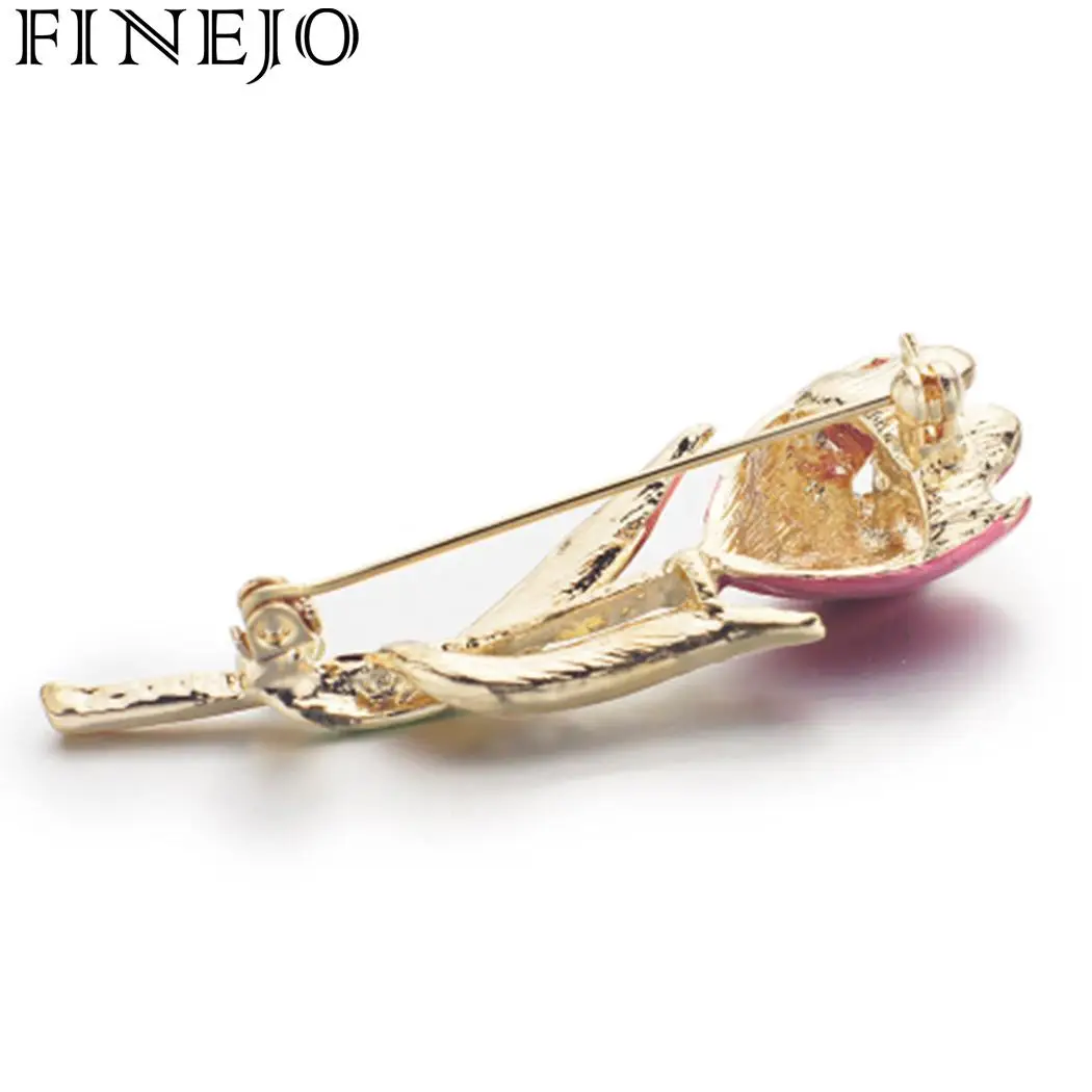FINEJO цветок брошь мода 3D Винтаж красный тюльпана искусственная Брошь булавка