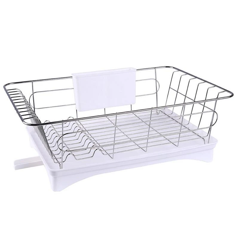

Hot Sale Stainless Steel Dish Drainer Drying Rack With 3-Piece Set Removable Rust Proof Utensil Holde For Kitchen Counter Stor