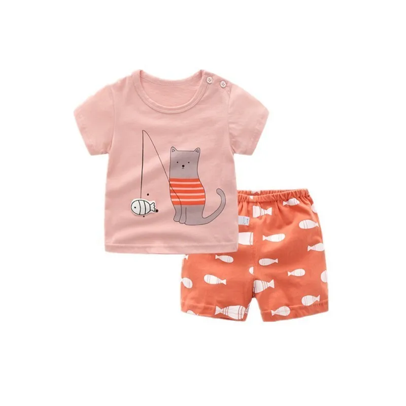 Футболка с коротким рукавом и шорты для девочек новорожденных из 100% хлопка 2 шт. |